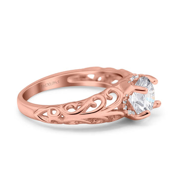 14K Rose Gold Round Art Deco Filigree GIA Certified 6.5mm D VS1 1.01ct Lab Grown CVD Diamond Engagement Wedding Ring Size 6.5